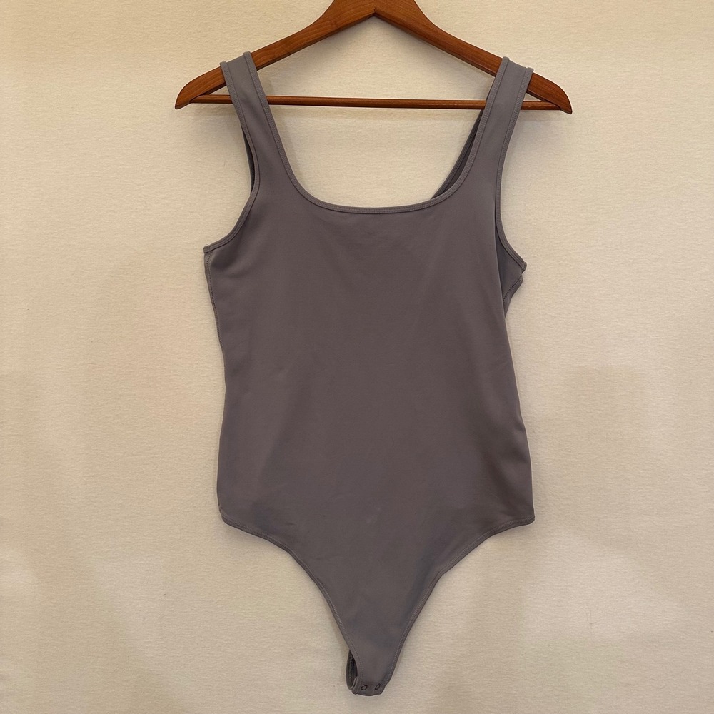 Abercrombie & Fitch Women's Scoop Neck Sleeveless Thong Bodysuit Blue Grey L